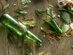 broken bottles on a porch