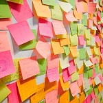 Wall covered in colourful post-it notes.