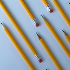 Pencils in a row on a desk