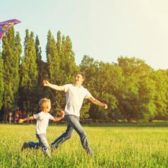 Father and son fly a kite
