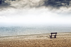 An empty bench at the seaside
