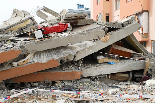 Pile of rubble left after earthquake