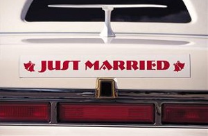 Just married sticker on back of car
