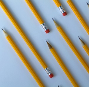 Pencils in a row on a desk
