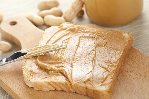 Piece of bread with peanut butter