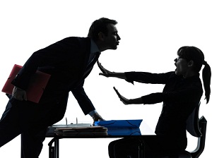 Woman pushing away man