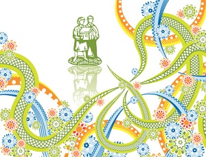 Illustration of two people holding house