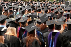 Crowd of graduates in caps and gowns