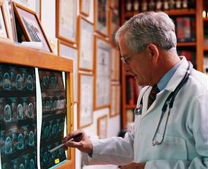 Doctor viewing MRI scans