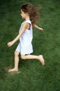 Girl running barefoot