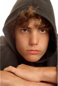 Teen boy wearing hoodie