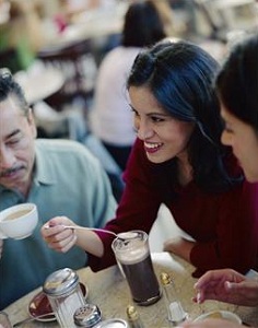 Woman enjoying coffee at restaurant