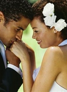 Groom kissing bride's hand