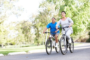 Couple bicycling