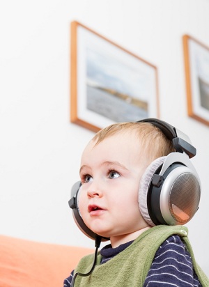 Baby wearing headphones