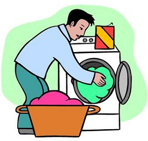 Illustration of man doing laundry