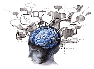 Illustration of thought bubbles coming out of brain