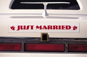Just married sticker on back of car