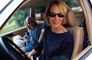 Mother and daughter in car