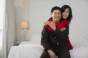 Happy couple in pajamas
