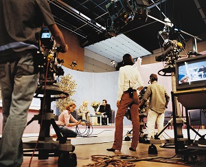 Television studio with crew