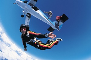 Man sky diving