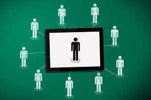 Illustration of people connected to tablet