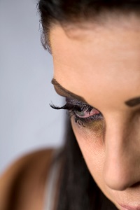 Close up of crying woman's eye