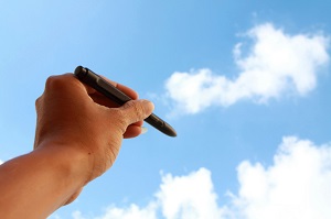 holding a pen up to the heavens