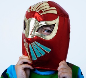 Boy Wearing Wrestling Mask