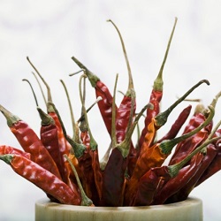 Dried chili peppers in bowl