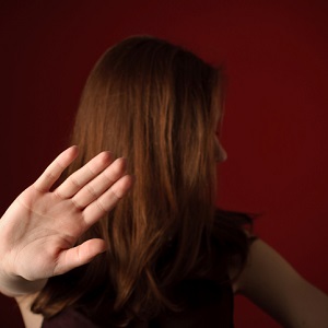 woman with stop hand out