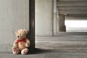 Teddy bear left behind in abandoned building