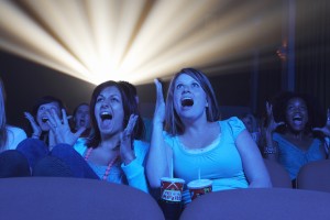 Girls surprised during a movie
