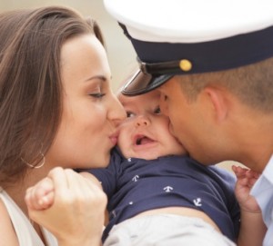 Parents kissing baby