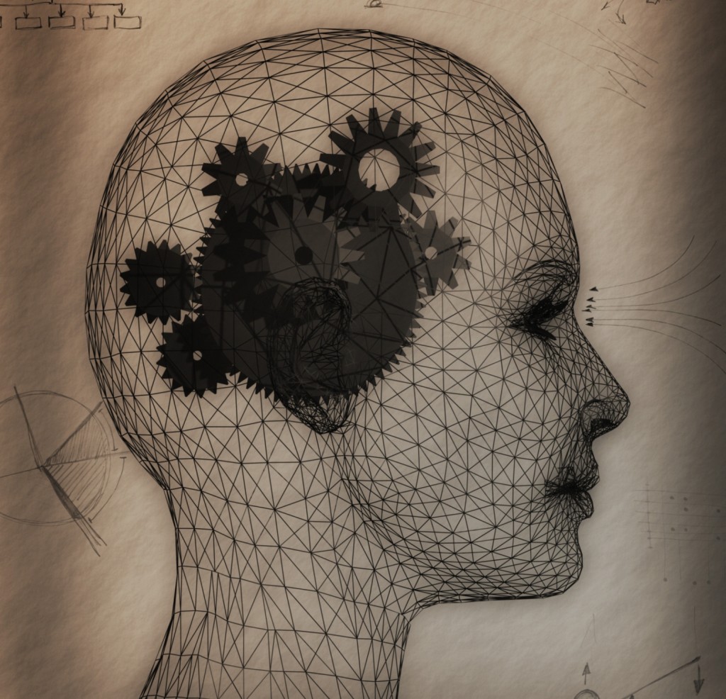 Gears Inside of a Woman's Head