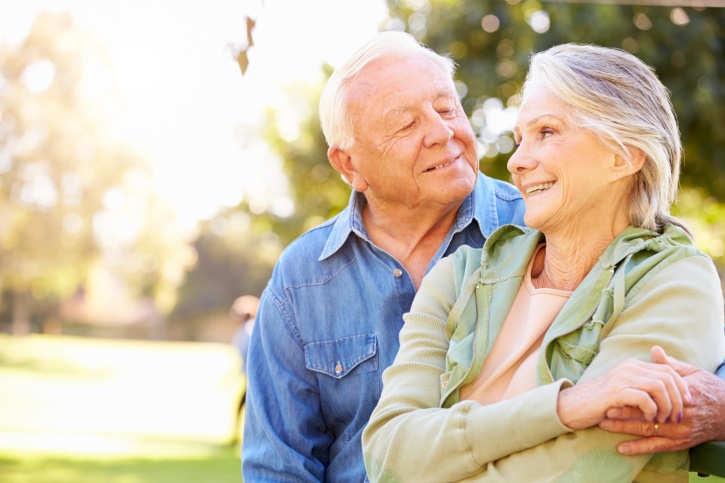 aging couple being flirtatious