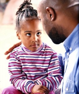 Father talking to daughter