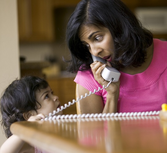 busy mother with child