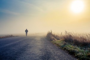 man silhouette in the fog