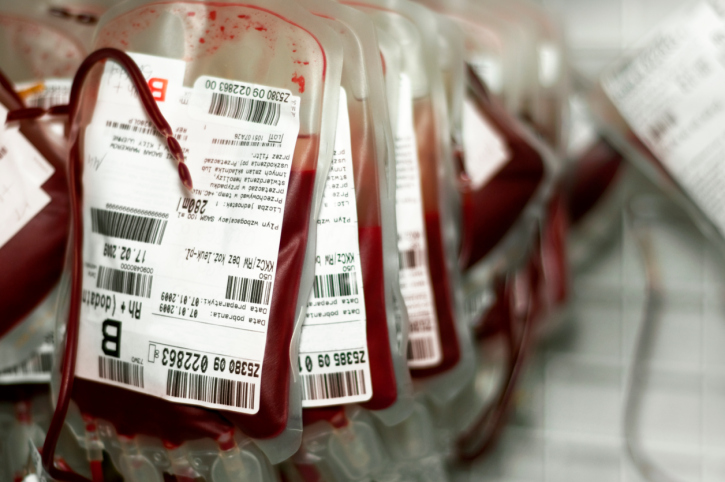 Several bags of donated blood