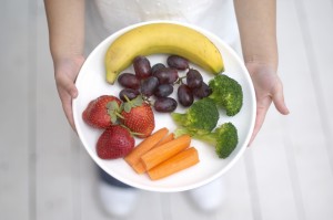 A plate of fruits and vegetables