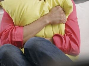 woman hugging pillow