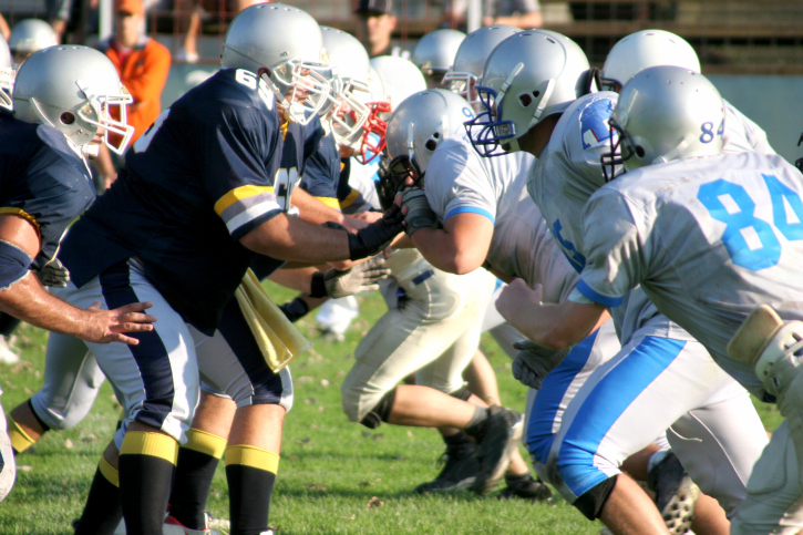 Football players ready to tackle each other
