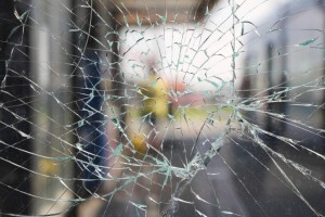 broken window in house