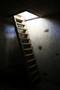 Ladder from dark room leading into light