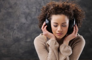 young woman enjoying music