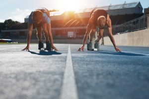 Sprinters on the block before a race