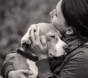 hugging dog face to face