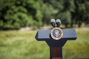 Presidential seal on podium